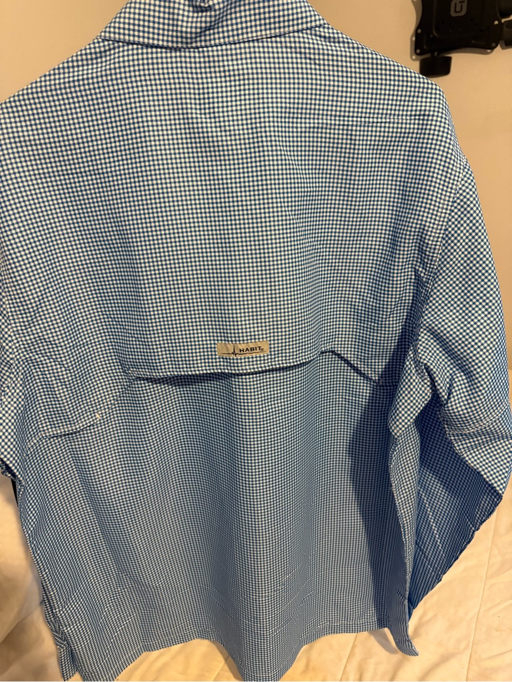 Men’s Blue Gingham Long Sleeve Fishing Shirt - Picture 2 of 3